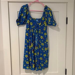 Draper James Blue Aster Dress with Green and Orange Floral